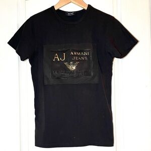 Vintage Armani Jeans 3D Raised Logo Tee Size L Made in Italy Stretch Jersey